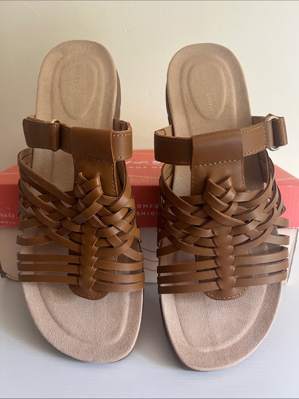 Easy Spirit 11M Brown Woven Slide Sandals
